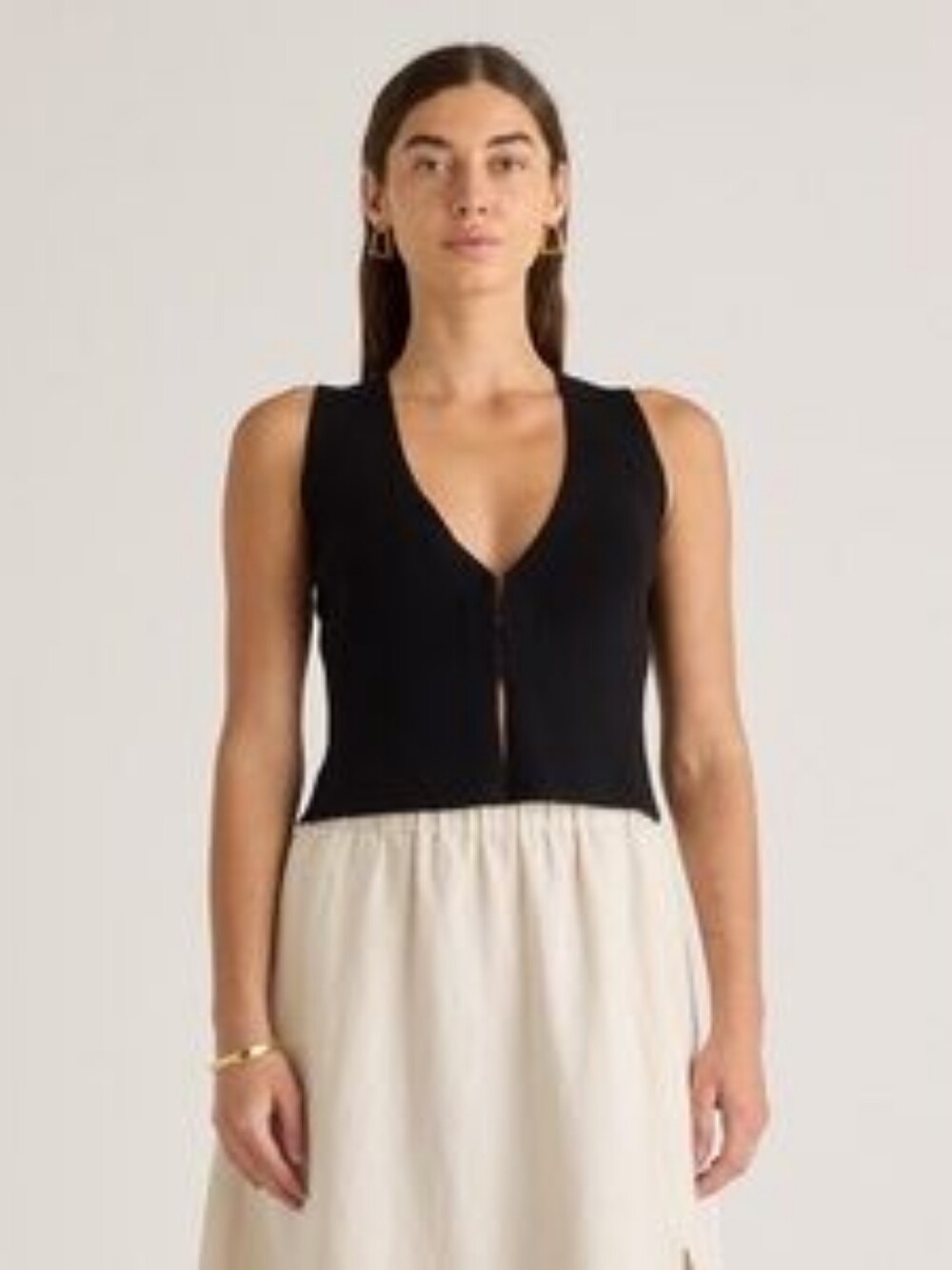 NWT Quince Eco-Knit Split Front Sweater Vest In Black Size XS